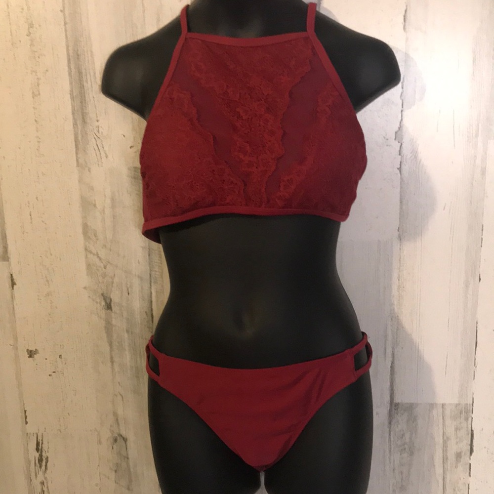 - #R76- Medium wine color cute bikini swimsuit s